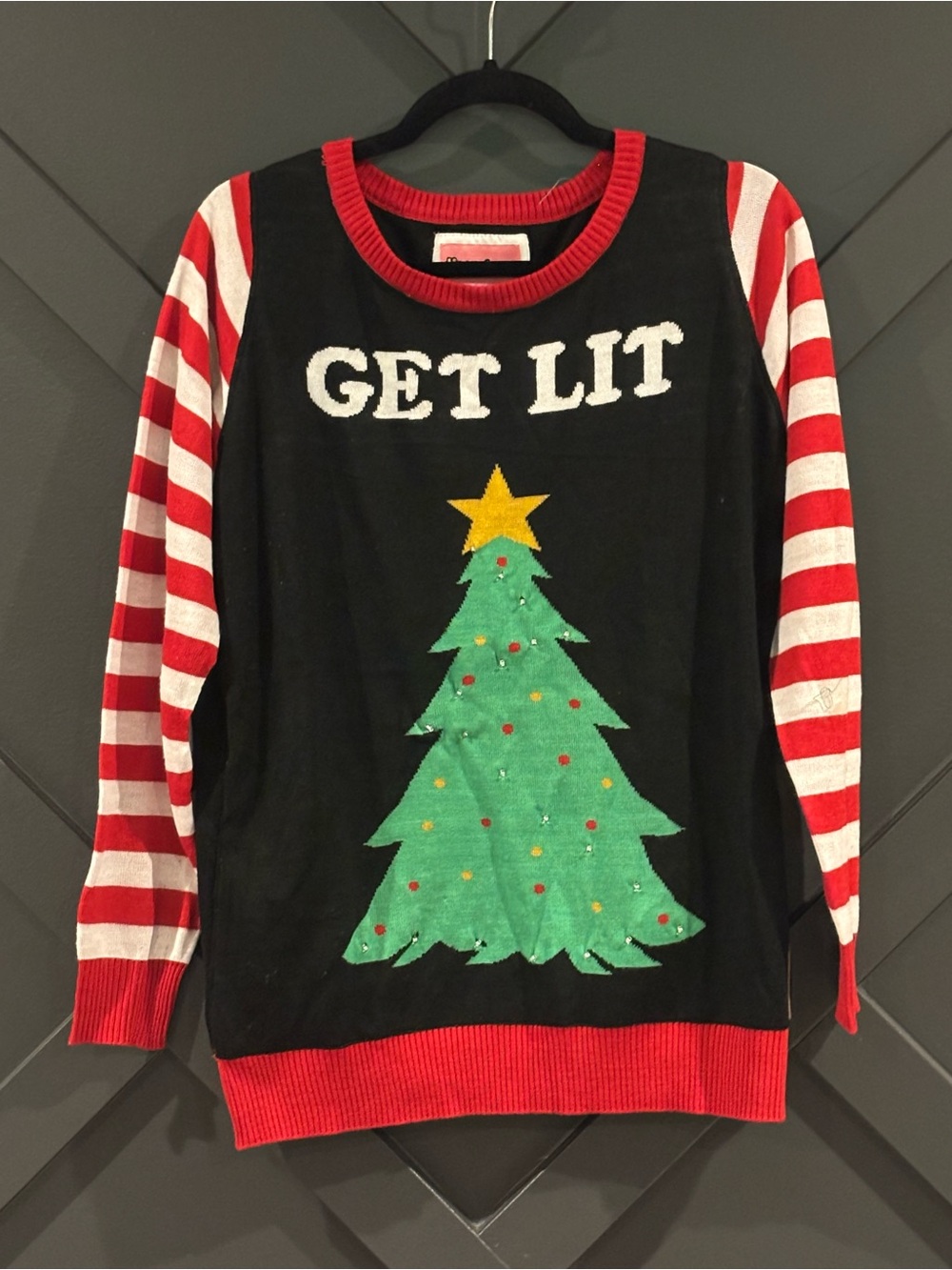 NWOT Tipsy Elves Black, Red & Green "Get Lit" Christmas Sweater